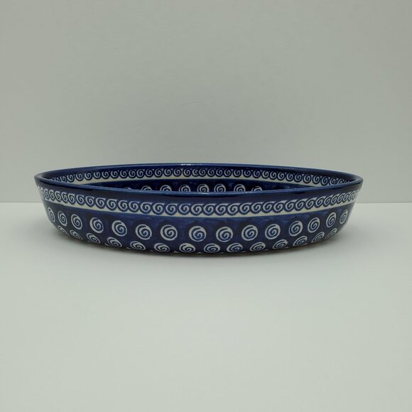 Polish Pottery Cobalt Swirl Oval Baker Zaklady Ceramiczne Oval Serving Dish - Picture 4 of 11